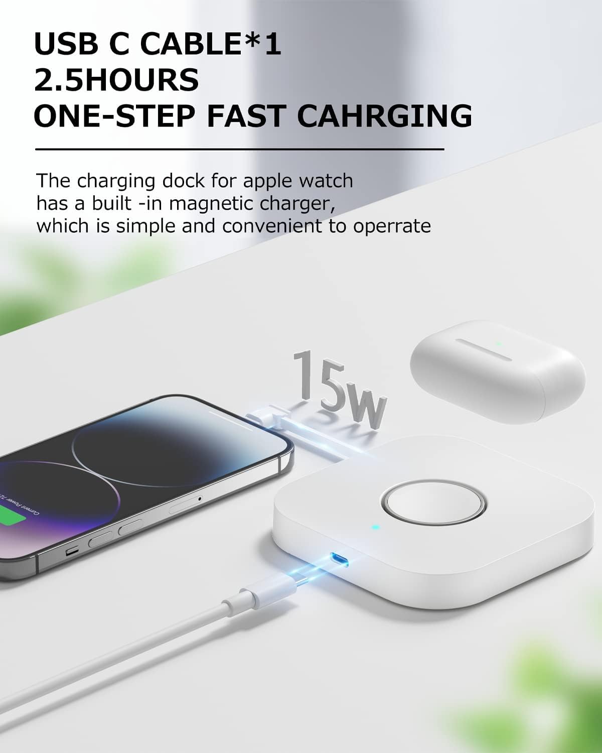 HUIXINYAN Cargador para Apple Watch – Soporte de cargador portátil 3 en 1, estación de carga inalámbrica para iPhone y iWatch Series 87654