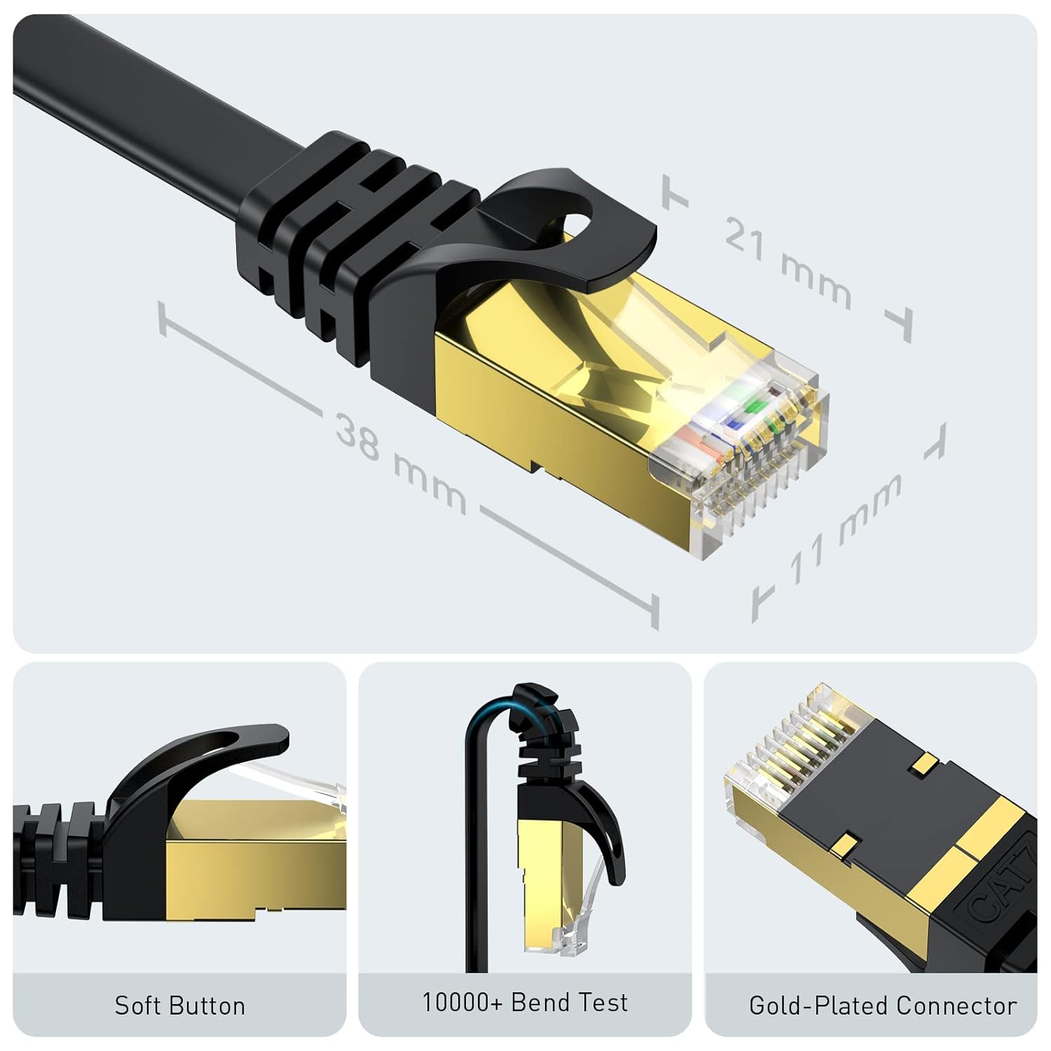 VOIETOLT Cable Ethernet Cat 8 de 20 pies con clips plano de alta velocidad STP RJ45 Gigabit LAN Cable de Internet para PS4, Xbox, módem, enrutador,