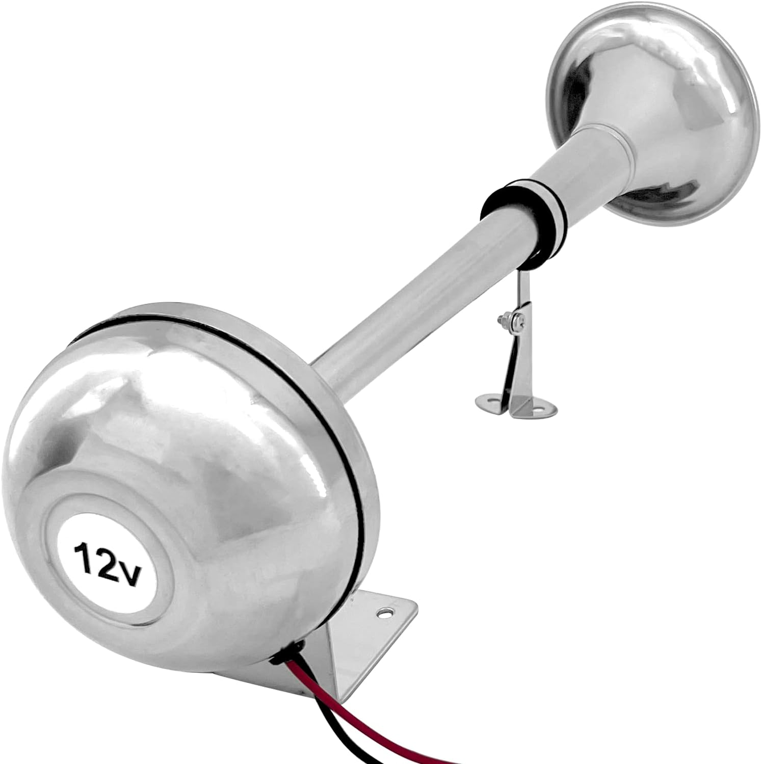 ISURE MARINE Bocina de trompeta individual de acero inoxidable de 12 V, juego completo, tono bajo, 15-34 pulgadas, bocina eléctrica impermeable para