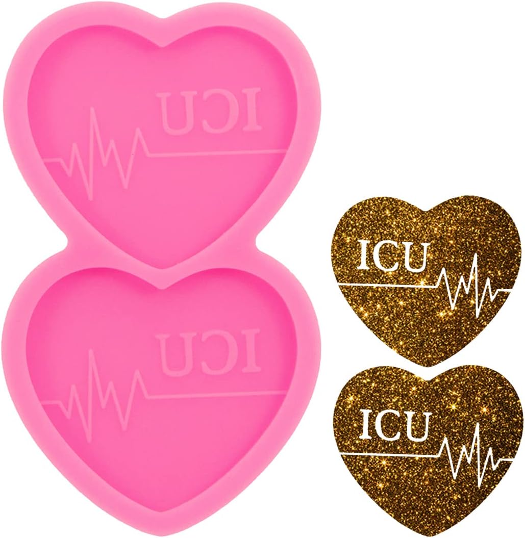 Heartbeat – Molde de resina de silicona con forma de latido de corazón de 2 cavidades, molde de carrete de insignia, molde de resina para exposición