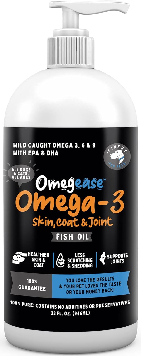 Aceite de pescado 100% puro, con omega 3, 6 y 9 para perros y gatos, 32 onza