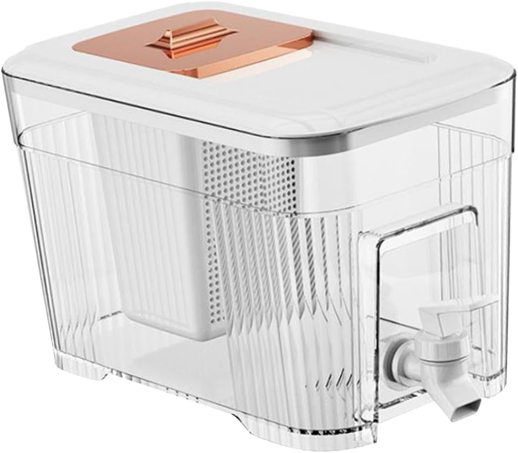 Dispensador de jugo helado de 6 litros, con tapa pequeña, dispensador de bebidas para refrigerador, soporte transparente y resistente, jarra de té