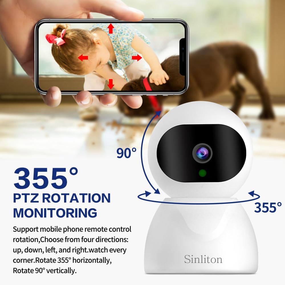 Sinliton Cámara de seguridad interior para el hogar, cámaras WiFi con aplicación de teléfono, monitor de bebé, cámaras de perro y gato, cámaras de