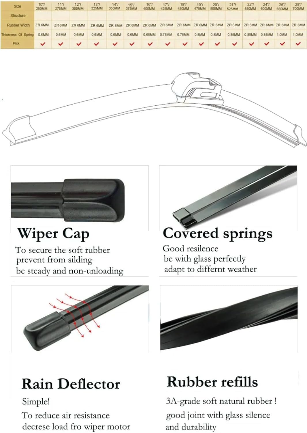 Wiper Front Wiper Blades For Chevrolet Epica 2006-2011 Windshield Windscreen Clean Window Car Rain Brushes 22″+22″(Russian Federation)