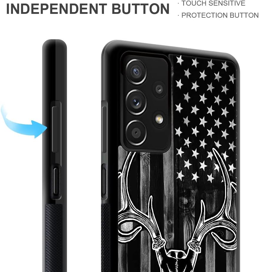 DJSOK Funda compatible con Samsung Galaxy A23, grano de madera negra, bandera estadounidense, cazador, ciervo, diseño de lujo, parte trasera + funda