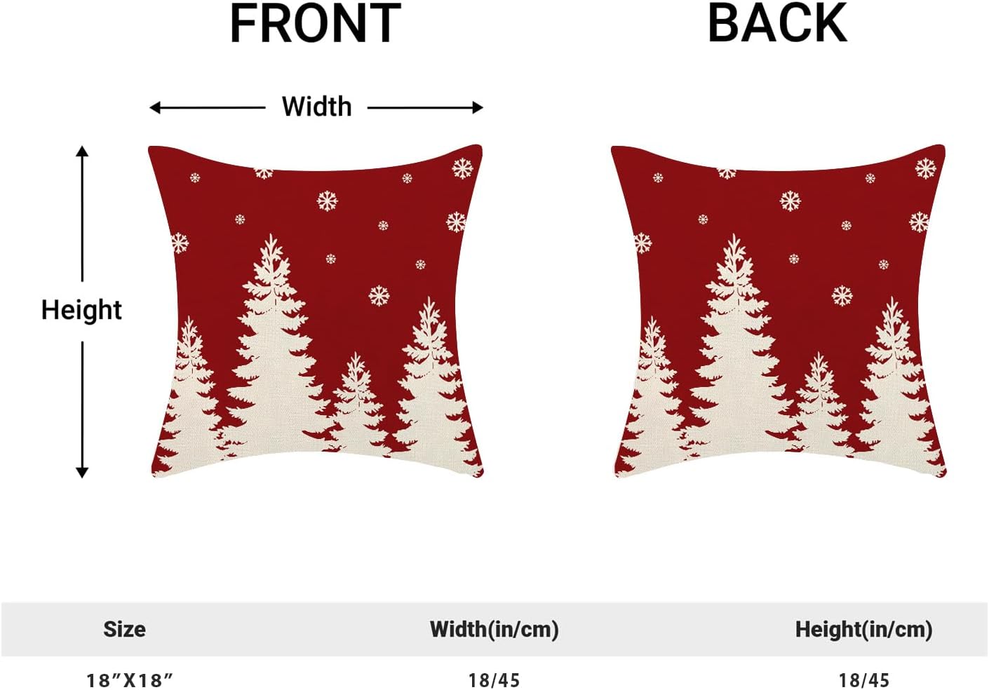 Juego de 2 fundas de almohada de Navidad de 18 x 18 pulgadas, diseño de copos de nieve de árbol de Navidad, color rojo y blanco, fundas decorativas