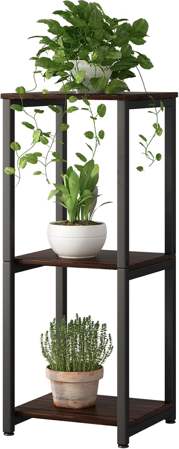 Soporte para plantas de interior de 3 niveles de alto, de metal, para almacenamiento de plantas, múltiples para sala de estar, balcón, jardín, roble