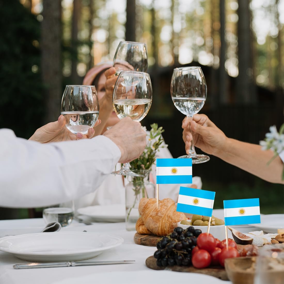 Banderas argentinas con palillos de dientes, pequeñas banderas argentinas en palo, etiquetas para alimentos, etiquetas para fiestas, bufé, cupcakes,