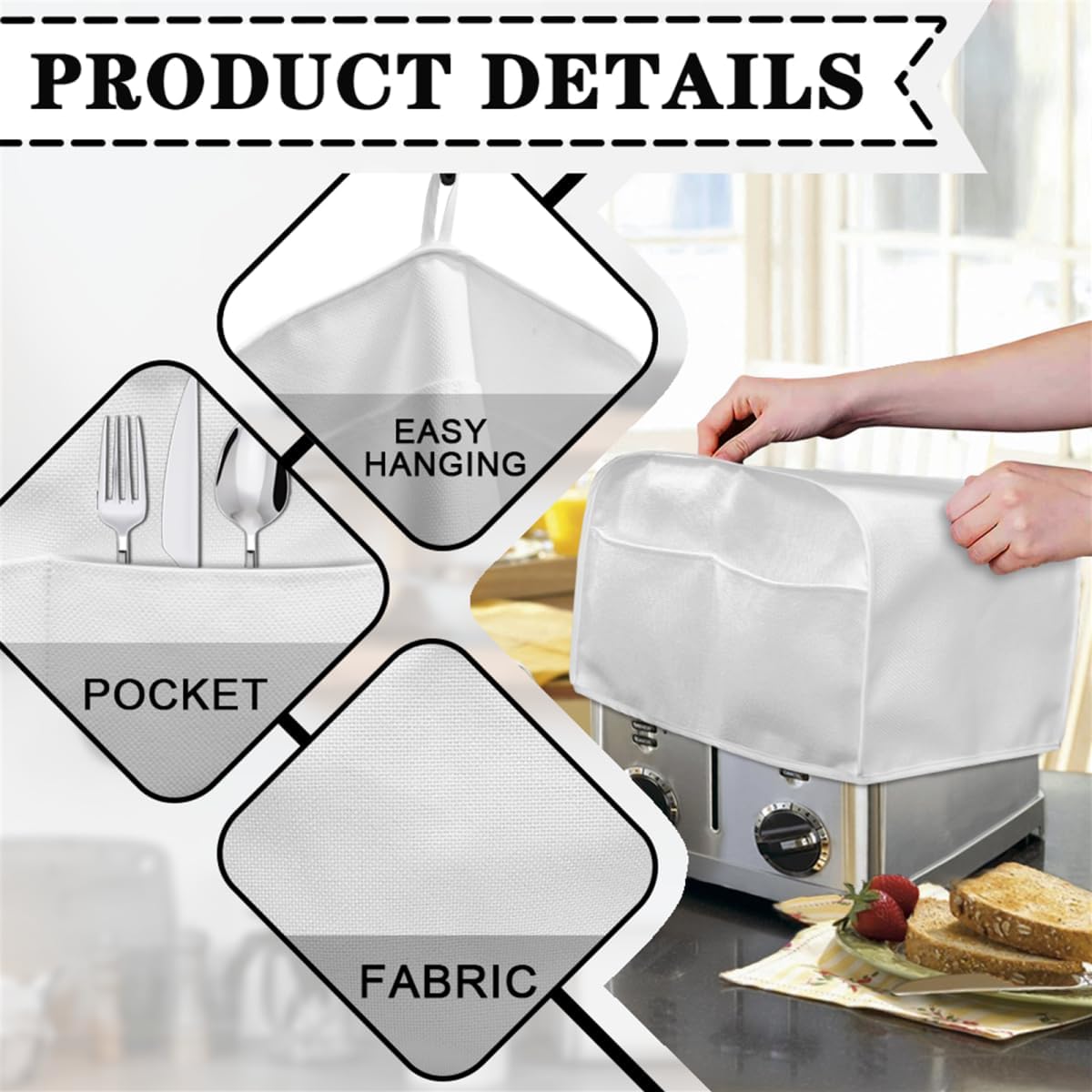 Cubierta antipolvo para tostadora con bolsillos, compatible con tostadora de 4 rebanadas, panificadora con estampado de mármol azul, accesorios para