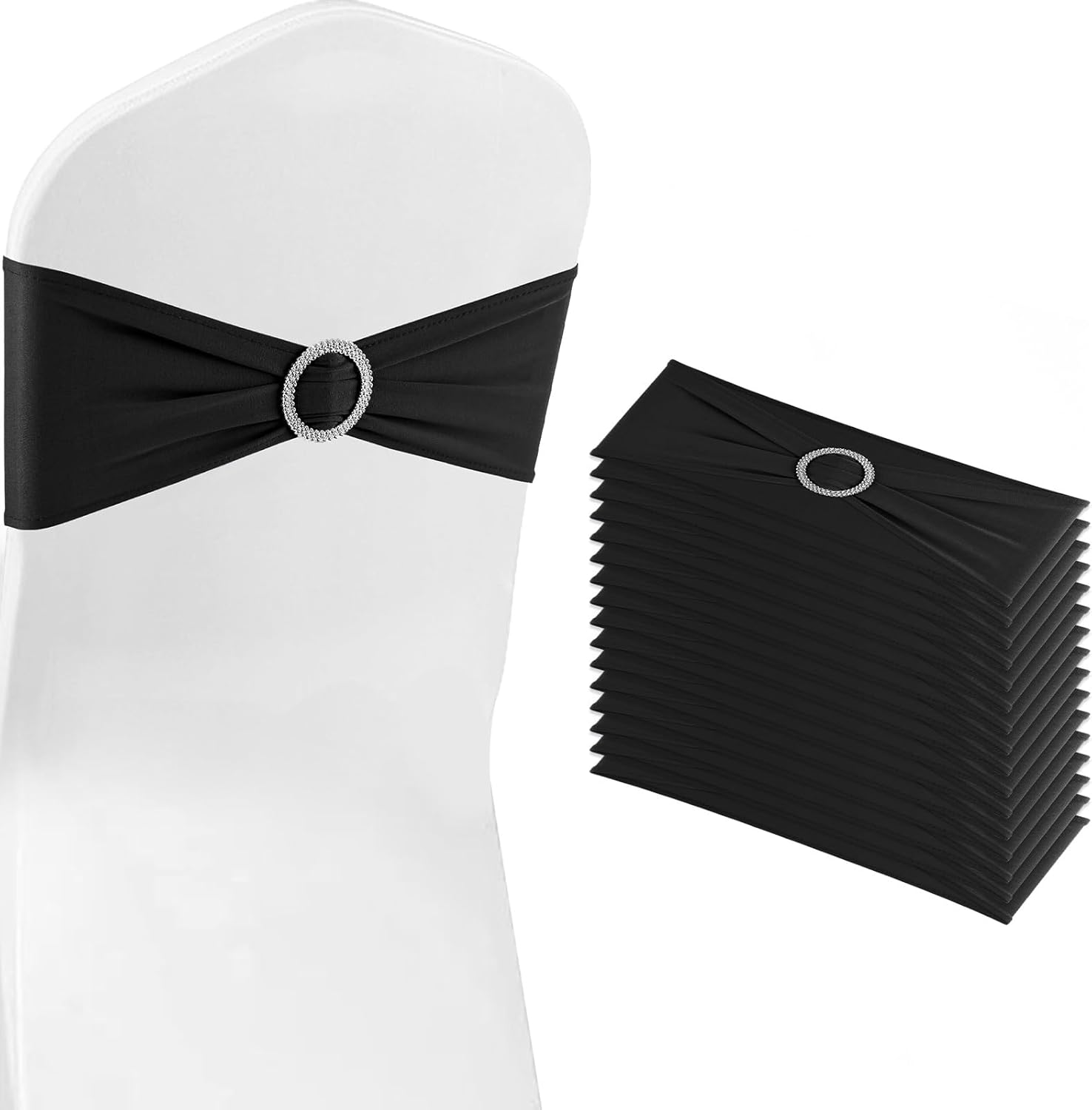 Bandas negras para silla, paquete de 25 bandas elásticas de elastano con hebillas para sillas plegables, bodas, fiestas, recepciones, baby shower,