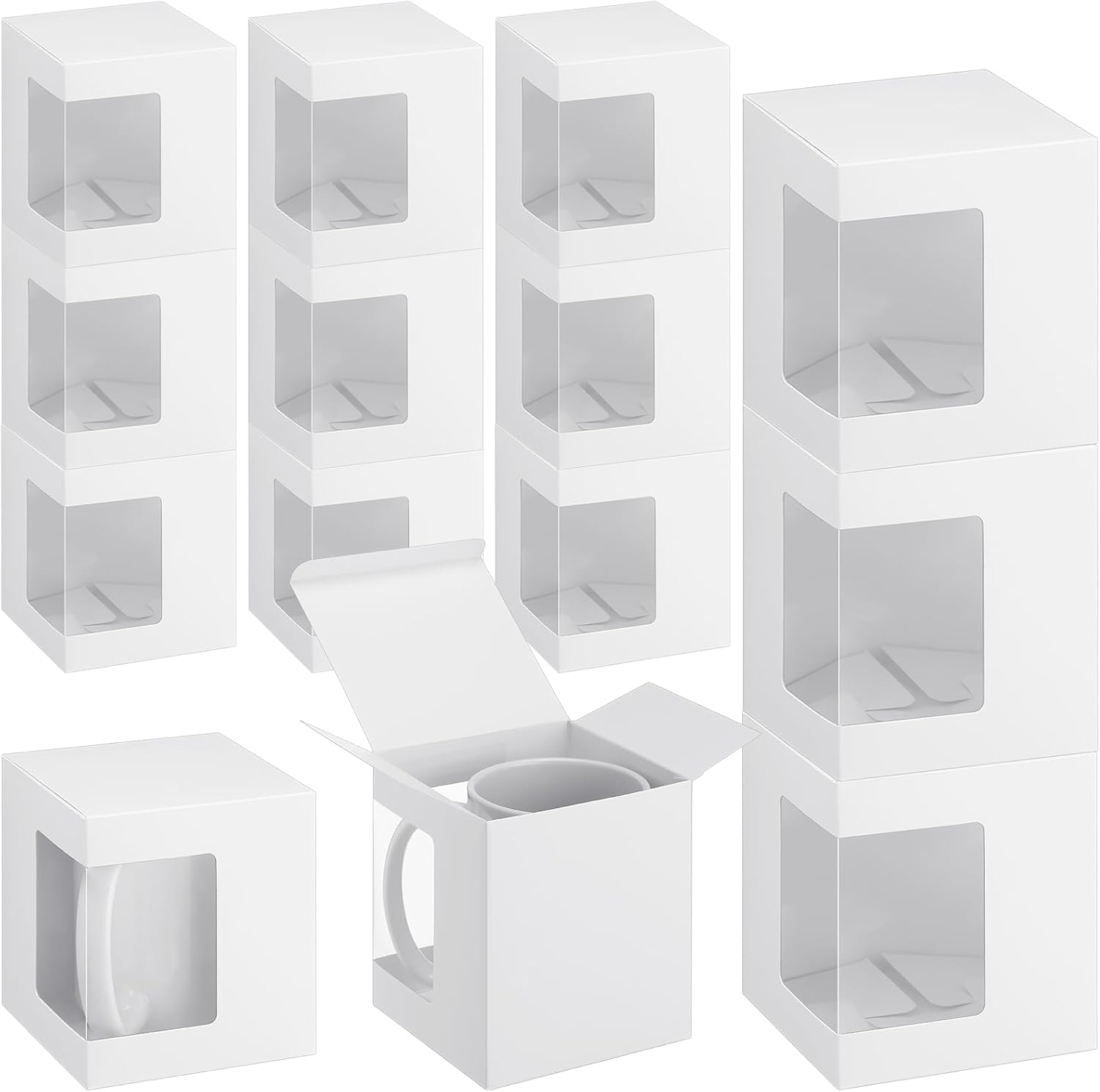 Harloon 72 cajas de tazas para regalo, taza de café, caja de regalo, caja de embalaje transparente, regalo para sublimación en blanco, 11 onzas, 12