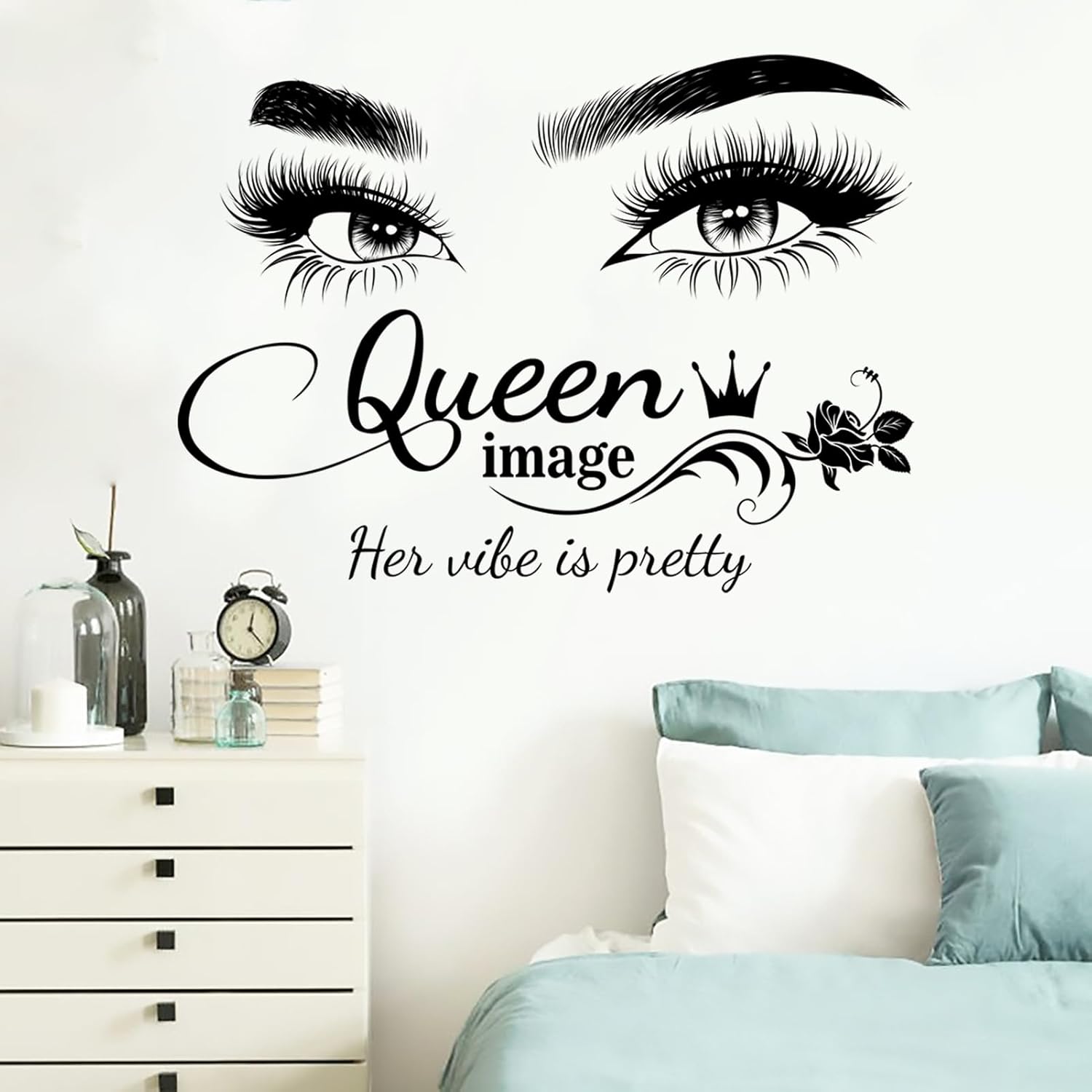 Dechom Queen Vibes – Calcomanías de pared con citas inspiradoras, ojos sexys, palabras motivacionales, calcomanías de pared para mujeres y niñas,