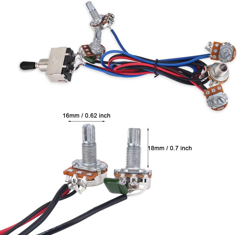 Alomejor Arnés de cableado para guitarra, 500K, ollas de 3 vías 2V2T, kit de arnés de cableado para Electirc Guitarra Bajo Musicains Regalo