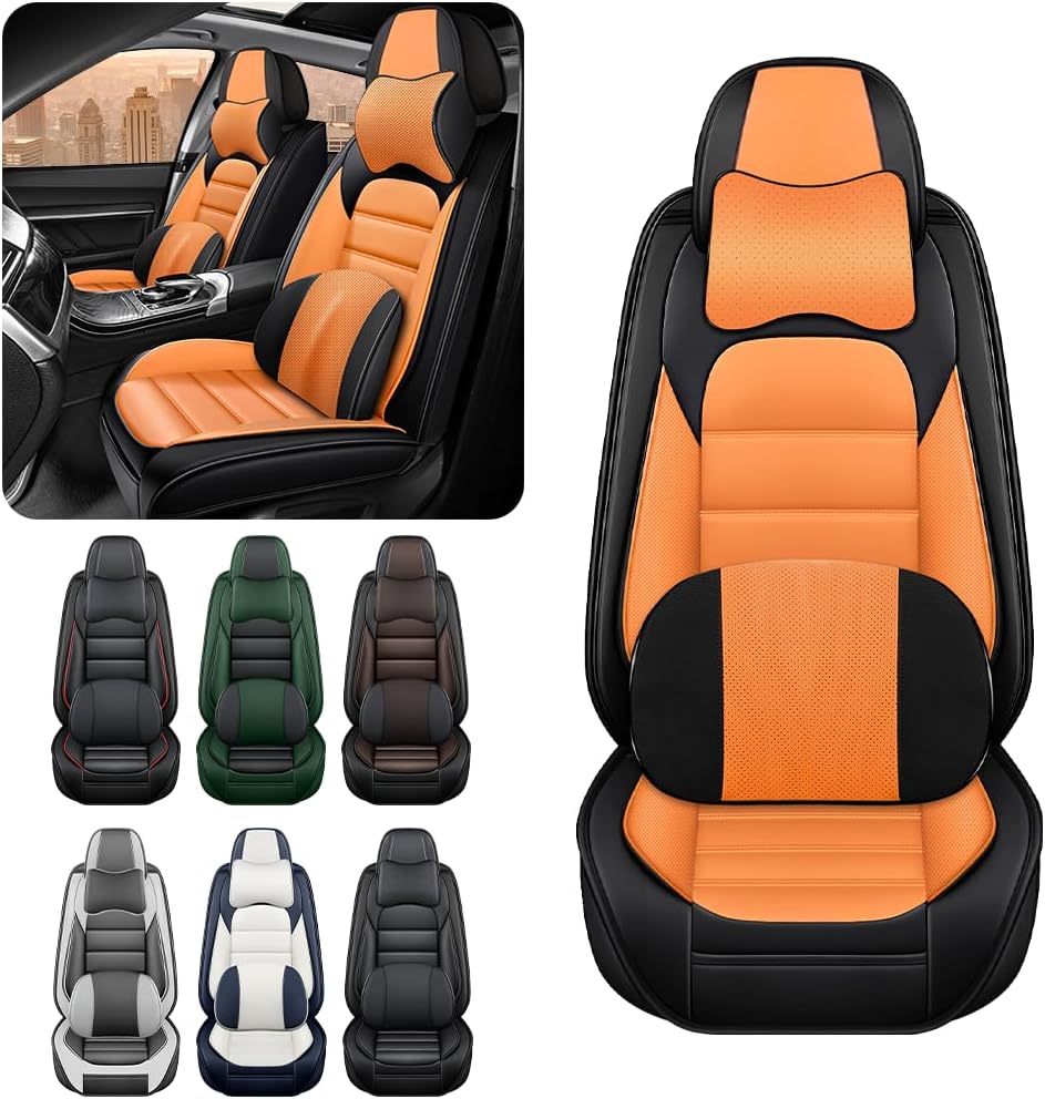 Iceleather Fundas de asiento de coche de lujo para Volkswagen R32 2008, impermeable, suave, transpirable, de piel sintética con bolsillos de