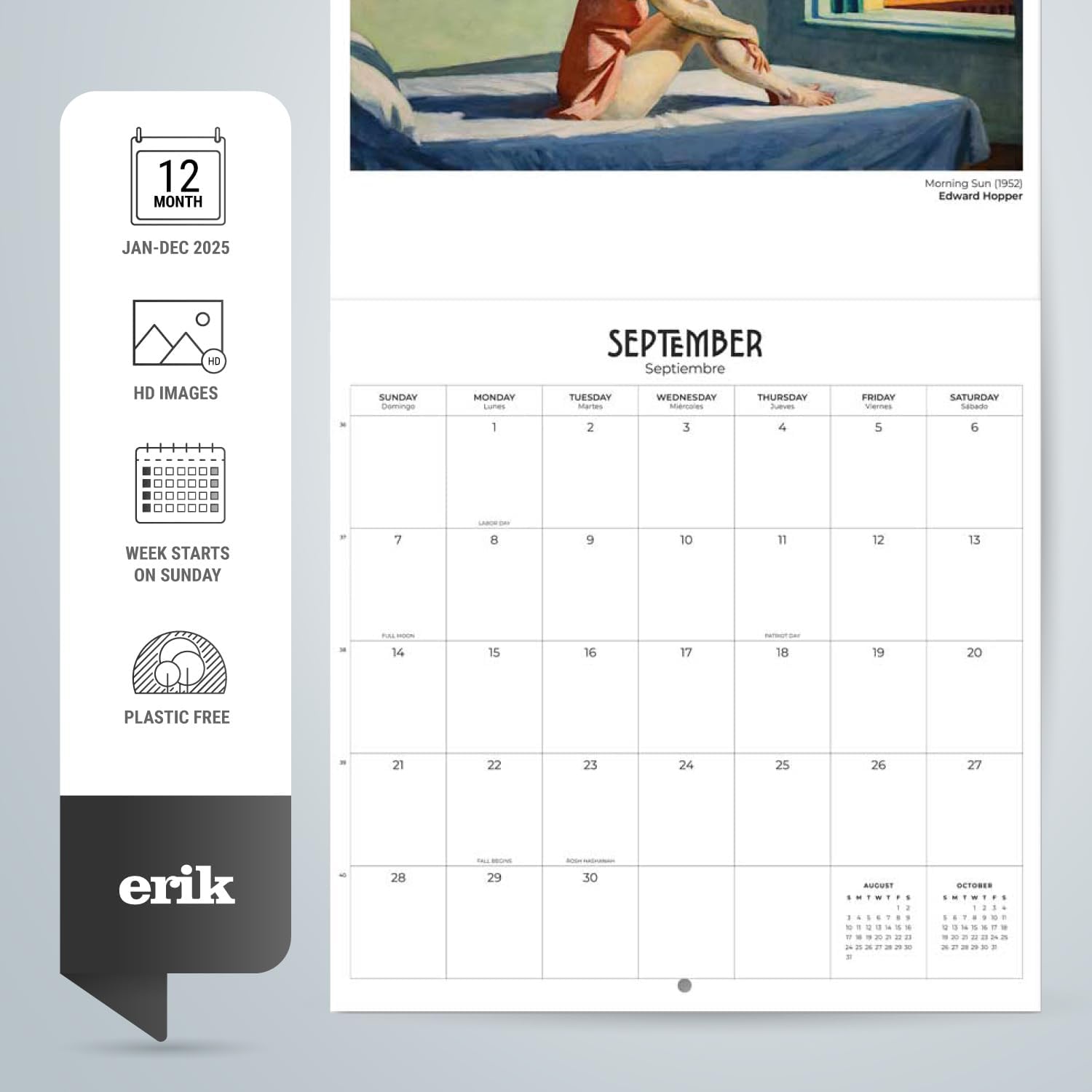 FSC – Calendario de pared 2025 de 12 x 12 pulgadas, sin plástico, comienza la semana del domingo, calendario de pared cuadrado, calendario de