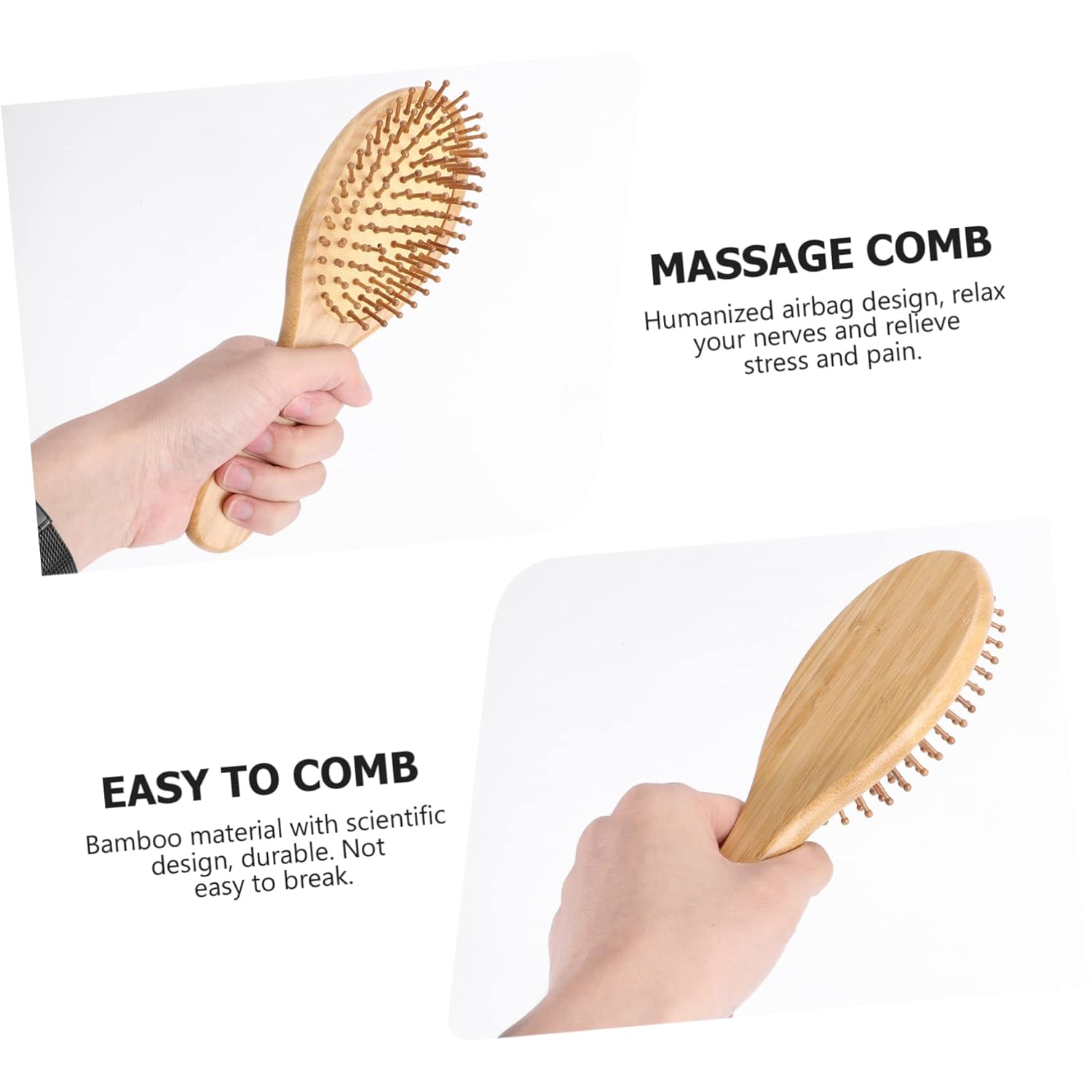 Peine de bambú para el cabello, 3 piezas, peines de barba, cepillo de cerdas de madera, peine de bambú natural, cepillo masajeador para cuero