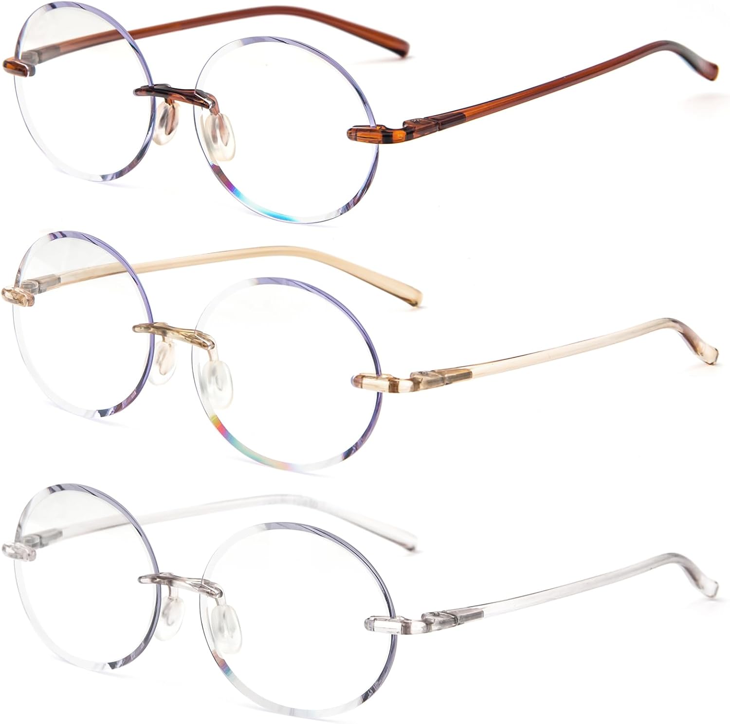 KoKoBin Paquete de 3 lentes de lectura redondos sin marco, bloqueo de luz azul para hombres y mujeres