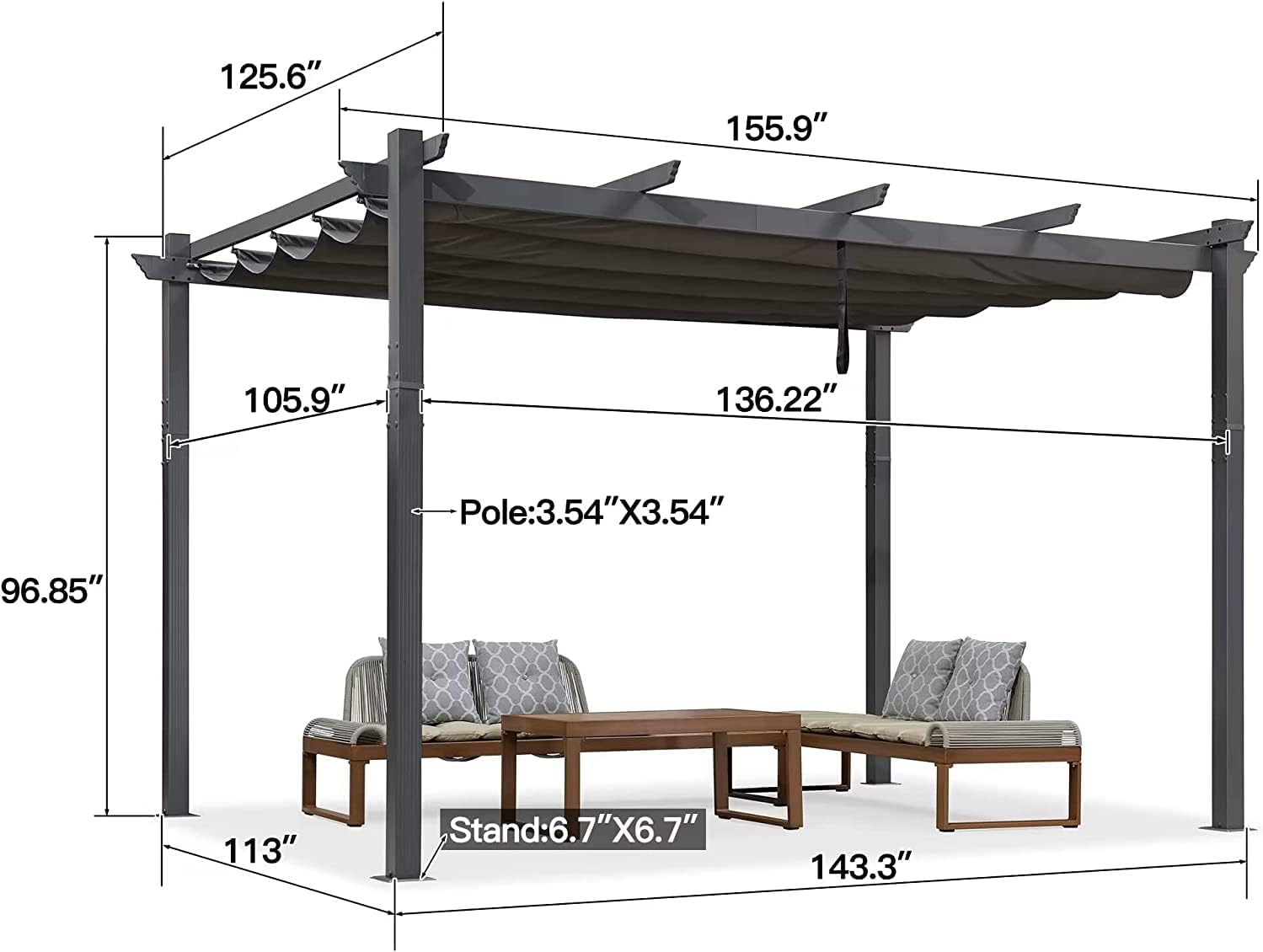 PURPLE LEAF – Pérgolakiosco de aluminio para exteriores de 11 x 13 pies con toldo retráctil, para porche, jardín, terraza, playa, sombra, de estilo