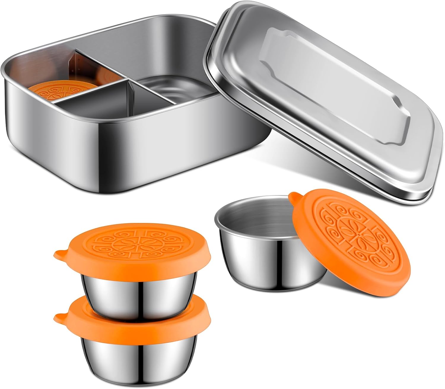 Juego de 4 cajas Bento de acero inoxidable, recipientes de almuerzo de 3 secciones para control de porciones, 3 contenedores apilables para