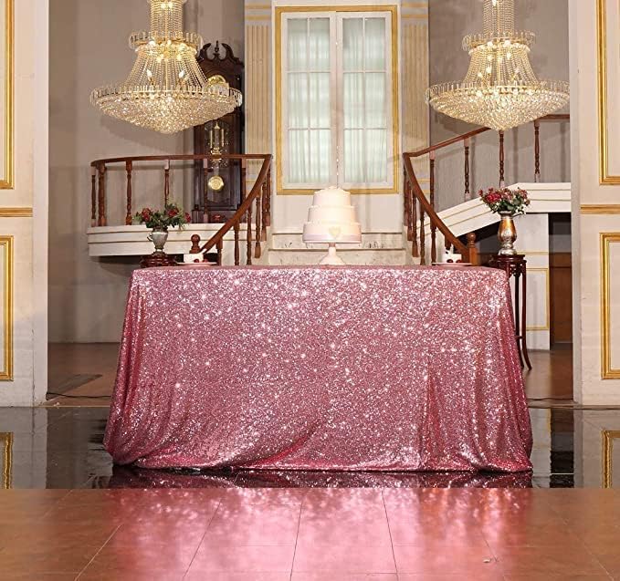 Juya Delight Mantel rectangular de lentejuelas para fiesta, cena, banquete, festival, boda, aniversario, exposición, mesa de postre, rosa fucsia, 60