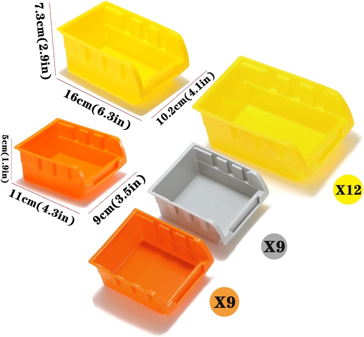 Kit de contenedores de almacenamiento montados en la pared de 3 colores, organizador de herramientas, estante de piezas, organizador de 30