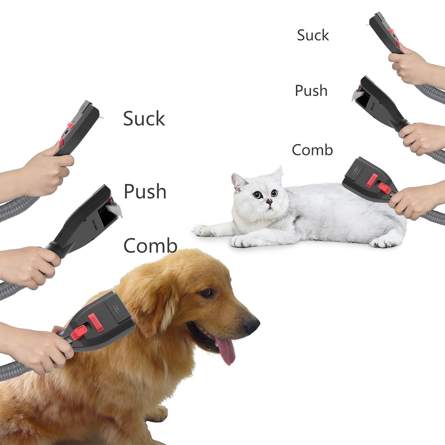 Cepillo de aseo para mascotas, herramienta de eliminación de pelo para perros y gatos, peine profesional para eliminar pelos como aspiradora, kit de
