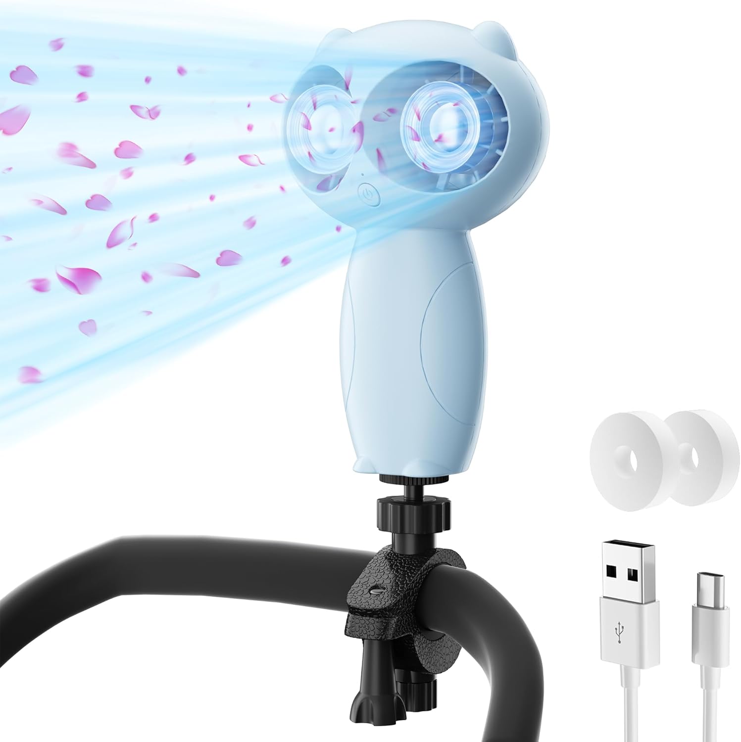 Elingmor Ventilador de cochecito con clips para bebé, ventilador portátil de cochecito de 6000 mAh, funciona con pilas, ventilador recargable