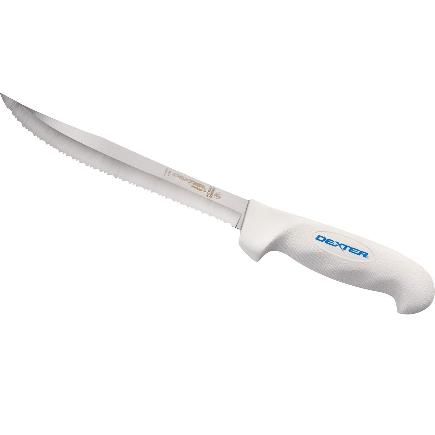 Dexter Russell SOFGRIP Cuchillos de filete con protector de borde, cortador de cebo de borde de tigre de 8 pulgadas, con protector de borde