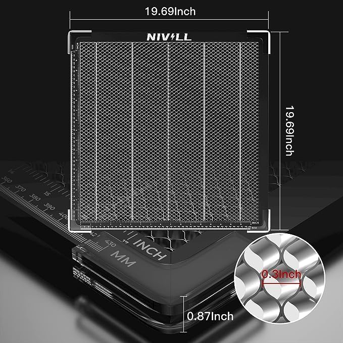 Cama láser de panal de abeja de 19.68 x 19.68 x 0.87 pulgadas para xTool D1 Pro Extension Panel de trabajo de panal con panel de aluminio para