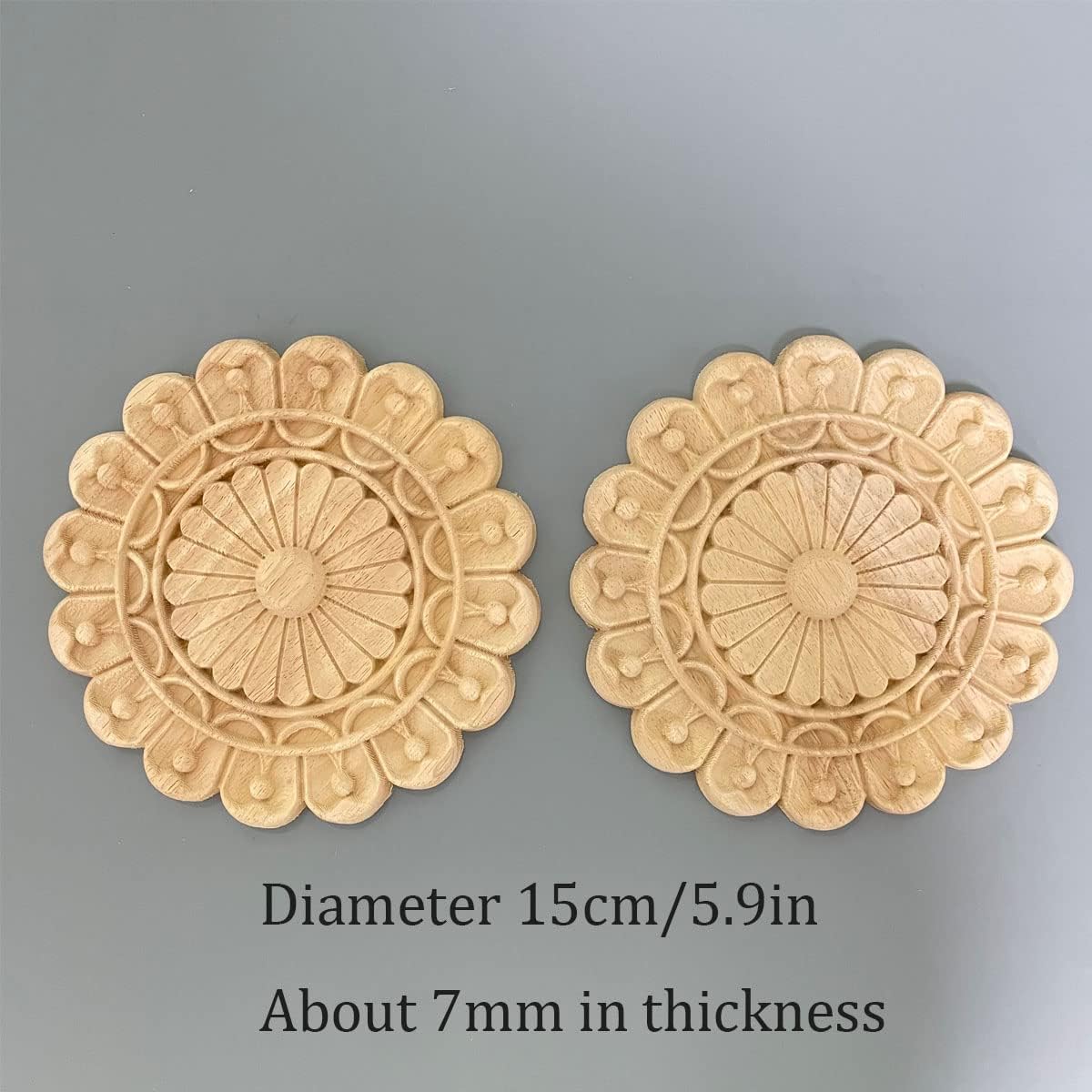 2 apliques de madera de 5.9 pulgadas redondos decorativos tallados en madera y onlays para muebles (redondo 1 5.9 pulgadas)