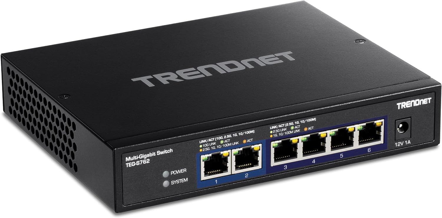 TRENDnet Interruptor 10G de 6 puertos, 4 puertos RJ-45 BASE-T de 2.5G, 2 puertos RJ-45 de 10G, capacidad de conmutación de 60 Gbps, montaje en