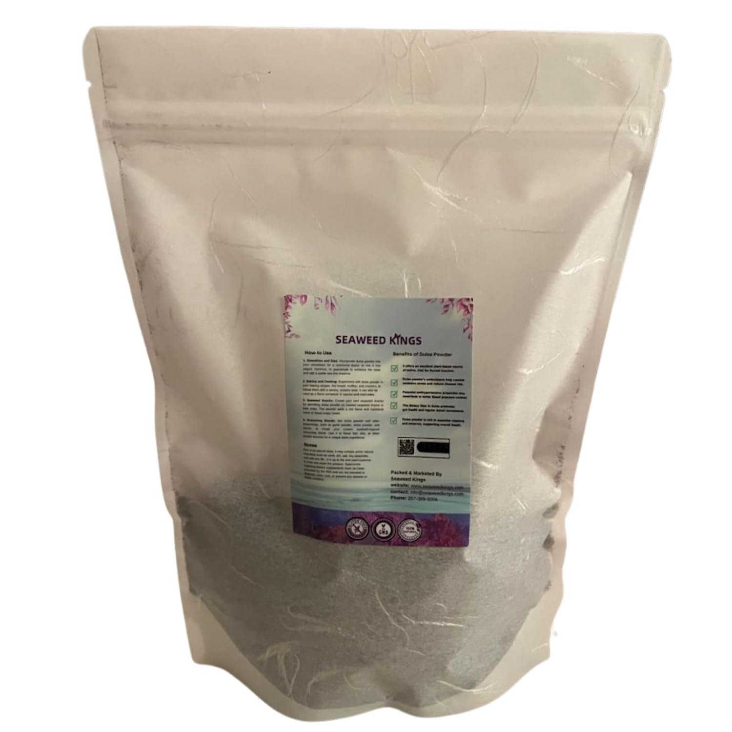 Seaweed Kings Dulse Powder – Algas marinas crudas del Atlántico, mini copos, perfectas para aperitivos, condimentos, sopas y ensaladas, 100% puras y