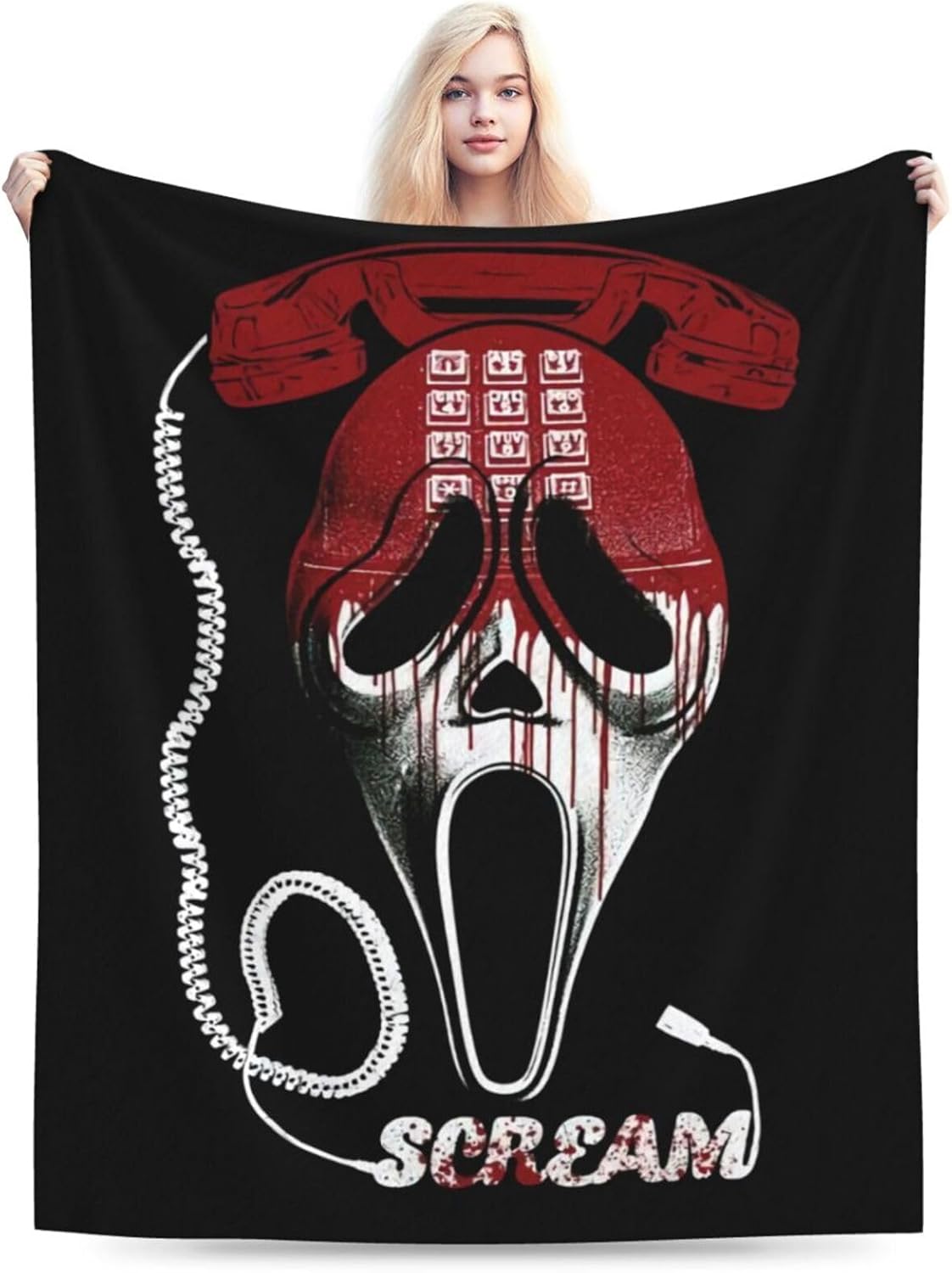 Manta de película de terror para decoración de Halloween, para las cuatro estaciones, para decoración del hogar, cálida y acogedora, manta suave y
