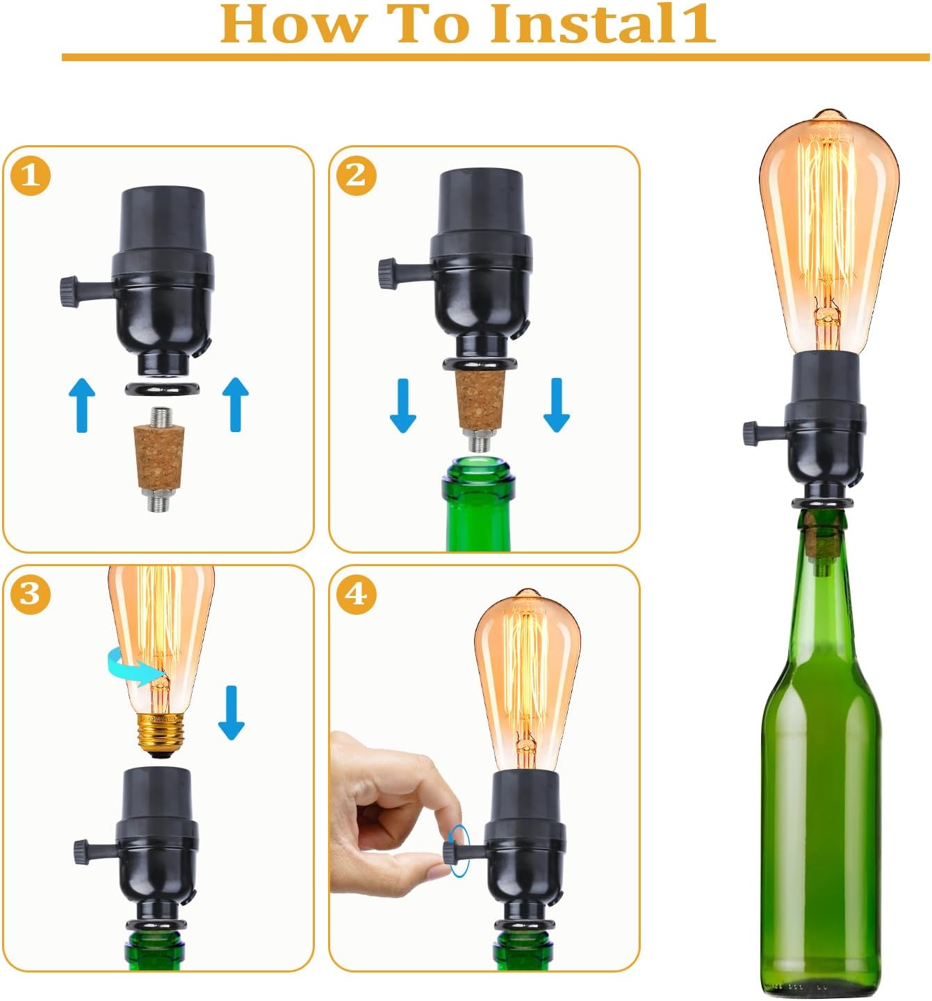 Kit de lámpara de botella con broca de vidrio de 0.354 in, kit de lámpara para botellas de licor con enchufe deslizante y cable de alimentación de 8