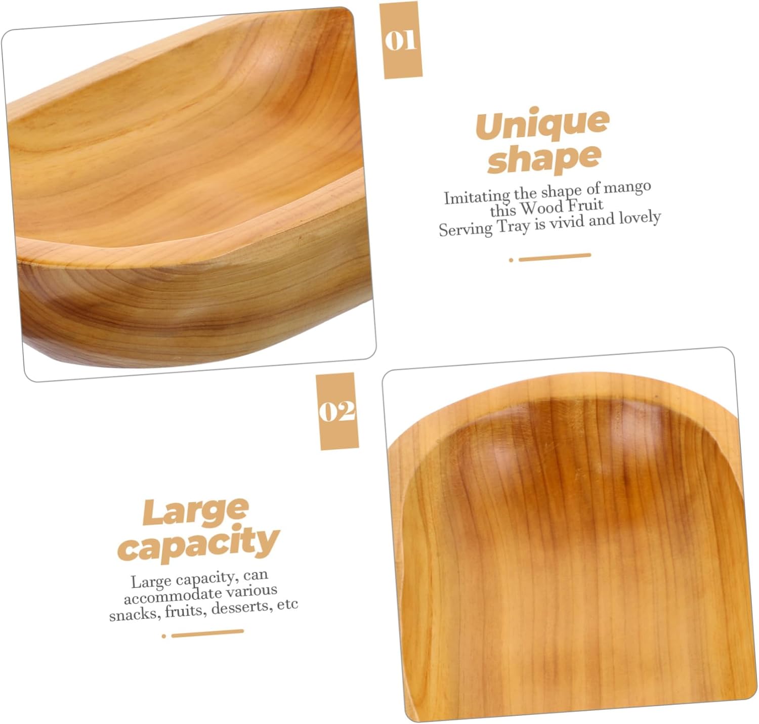 TIDTALEO Bandejas de comida de decoración de madera Bandeja de fruta Tazón de pan de madera Bandeja pequeña Bandeja de madera Frutero de madera