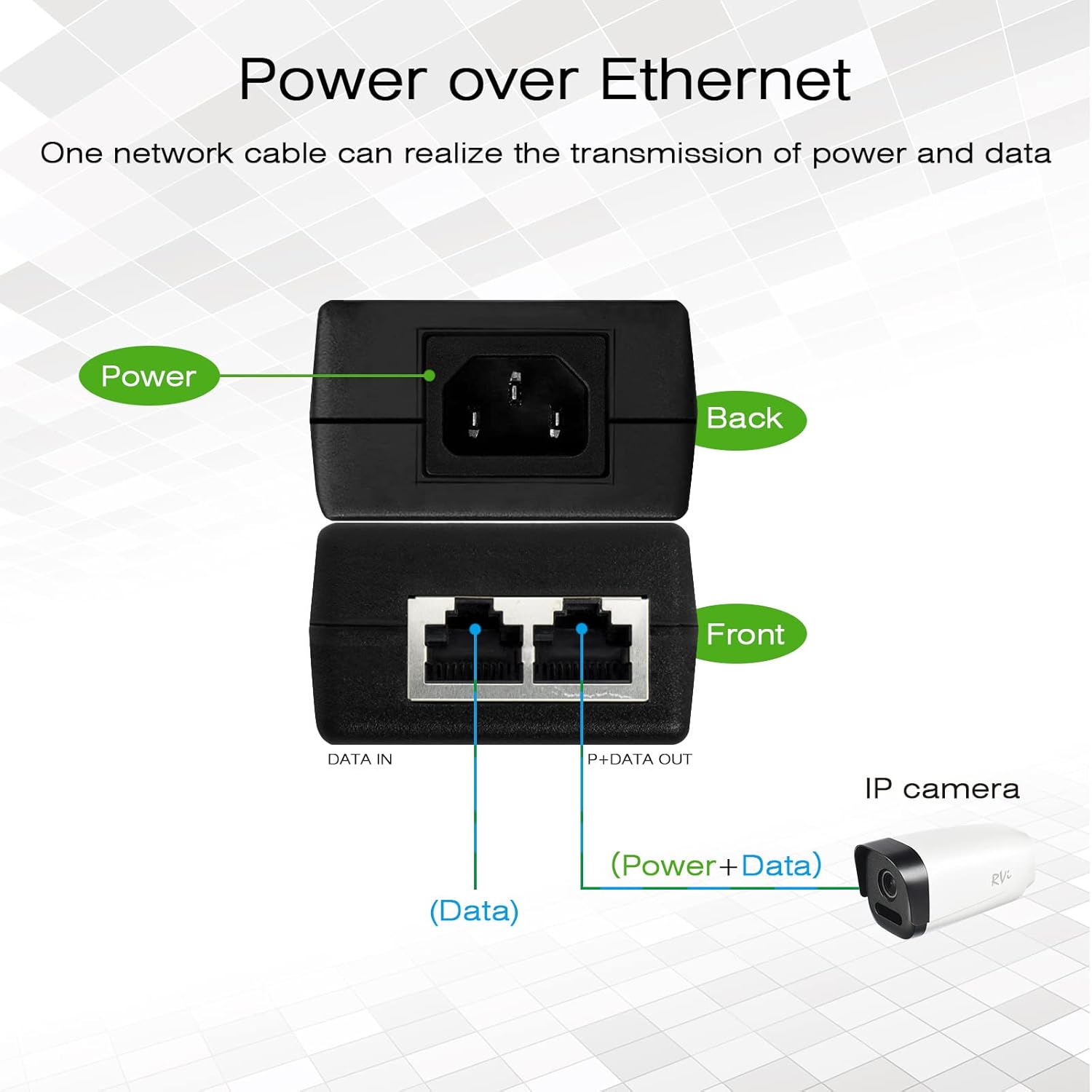 Inyector Gigabit PoE, Inyector PoE+ de 30 W, Adaptador Ethernet PoE+, Adaptador de alimentación a través de Ethernet, RJ45 de 101001000 Mbps, Cumple