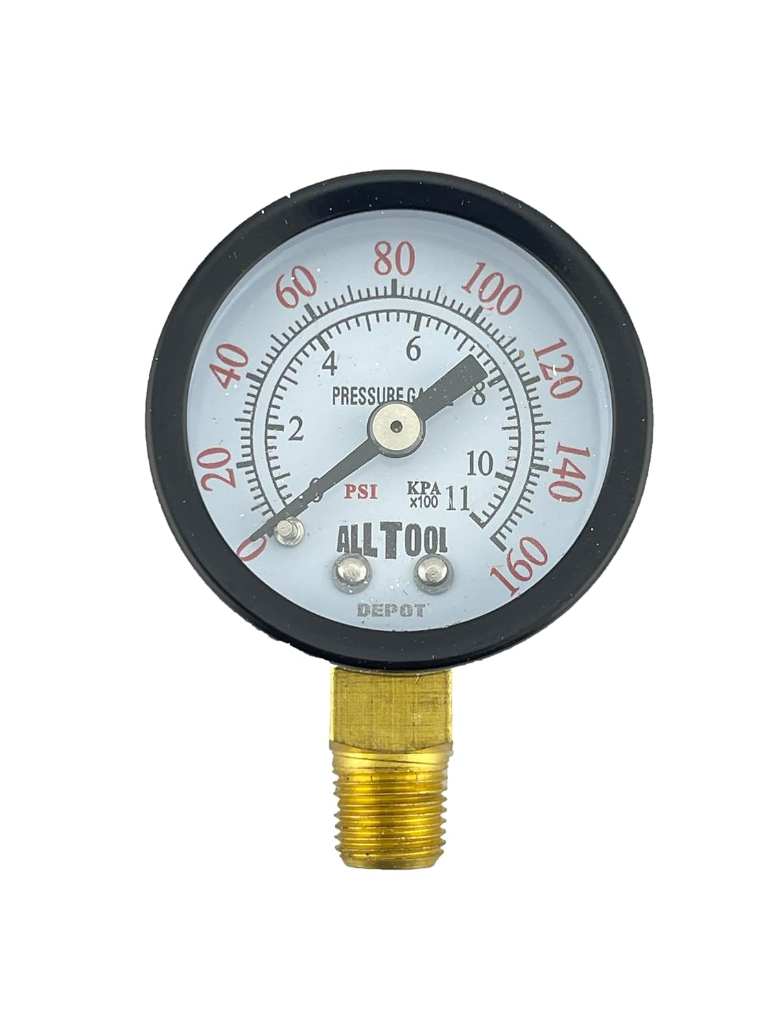 Manómetro de presión de aire de 1-12″ Montaje lateral inferior 18″ NPT 1-12″ Dial – 0 a 160 PSI