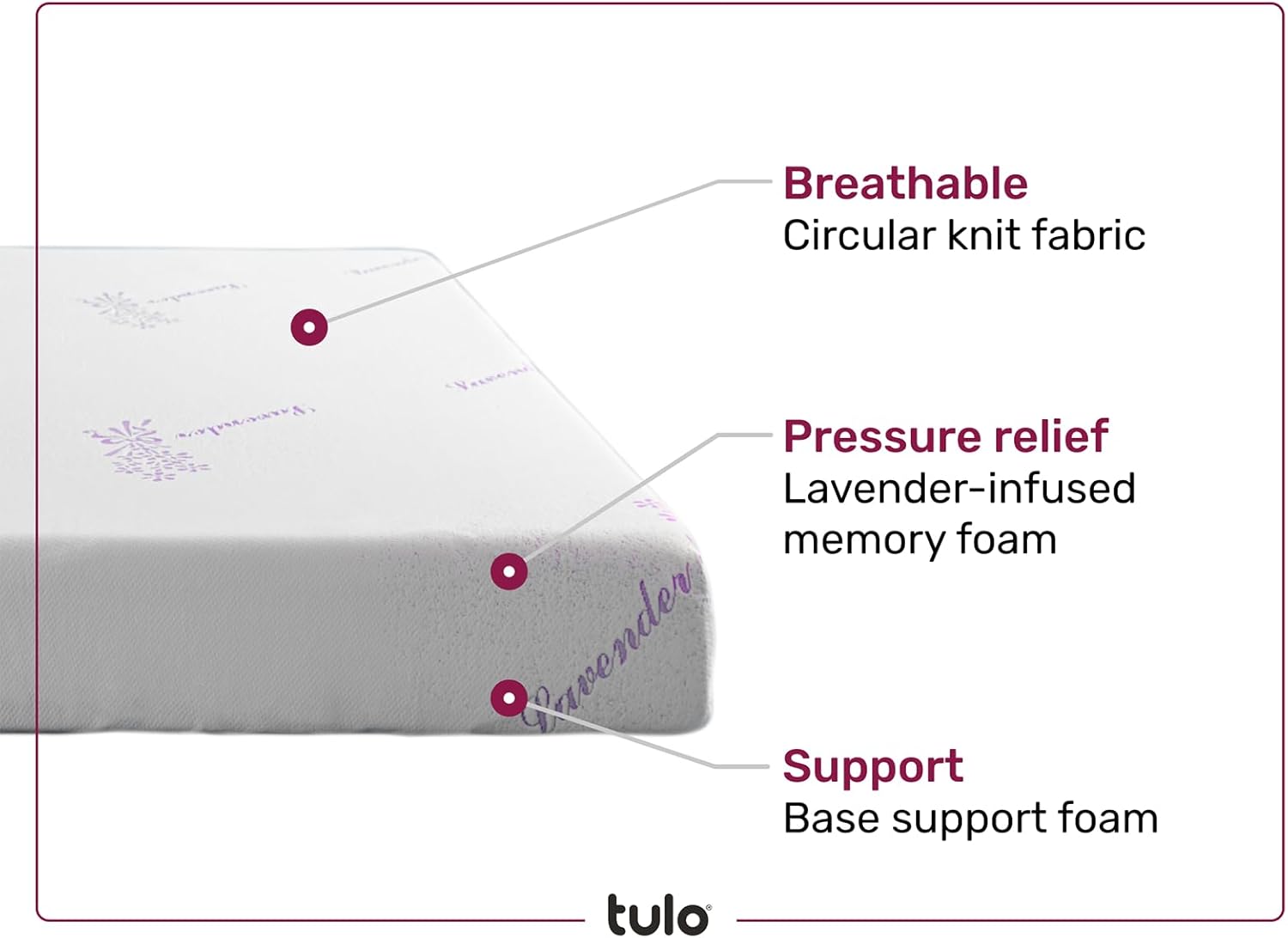 TULO by Mattress Firm  Colchón lavanda de espuma viscoelástica de 8 pulgadas  Comodidad media  Alivio de presión que reduce el dolor  Tamaño