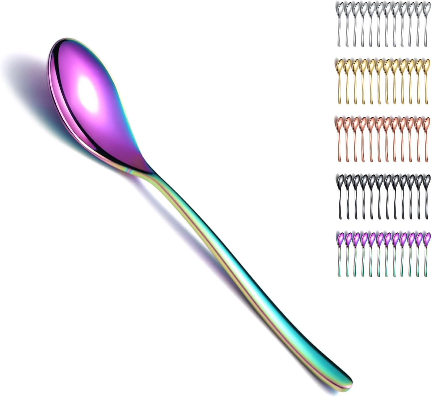 Kyraton Juego de 12 cucharas arcoíris de 8 pulgadas, cucharas de mesa de acero inoxidable chapado en titanio colorido, cucharas de sopa, cucharas de