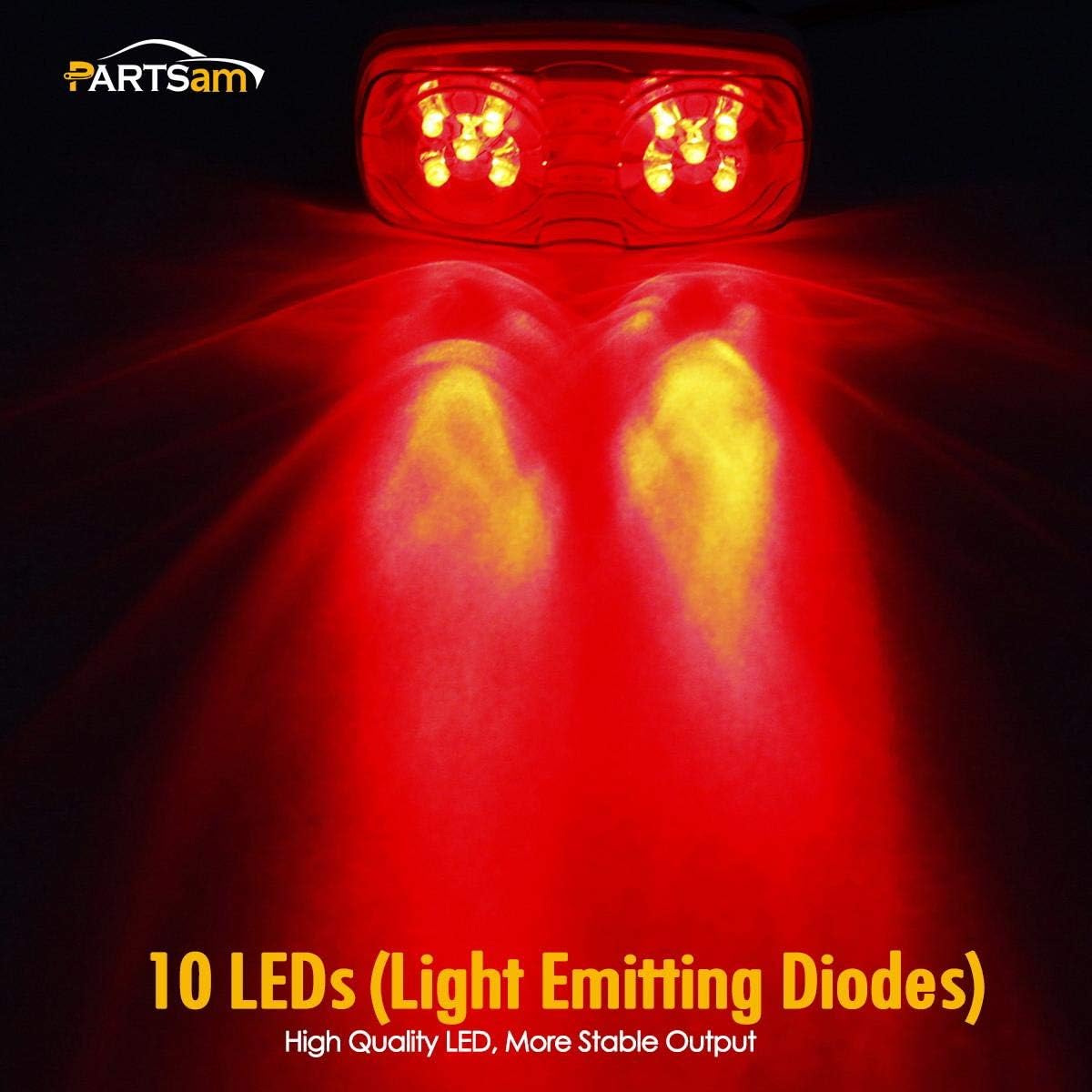 Partsam 14 luces LED de doble diana rojaámbar, luz lateral, luz de humo, luces de marcador LED de ojo de tigre, luz LED rectangular rectangular de 4