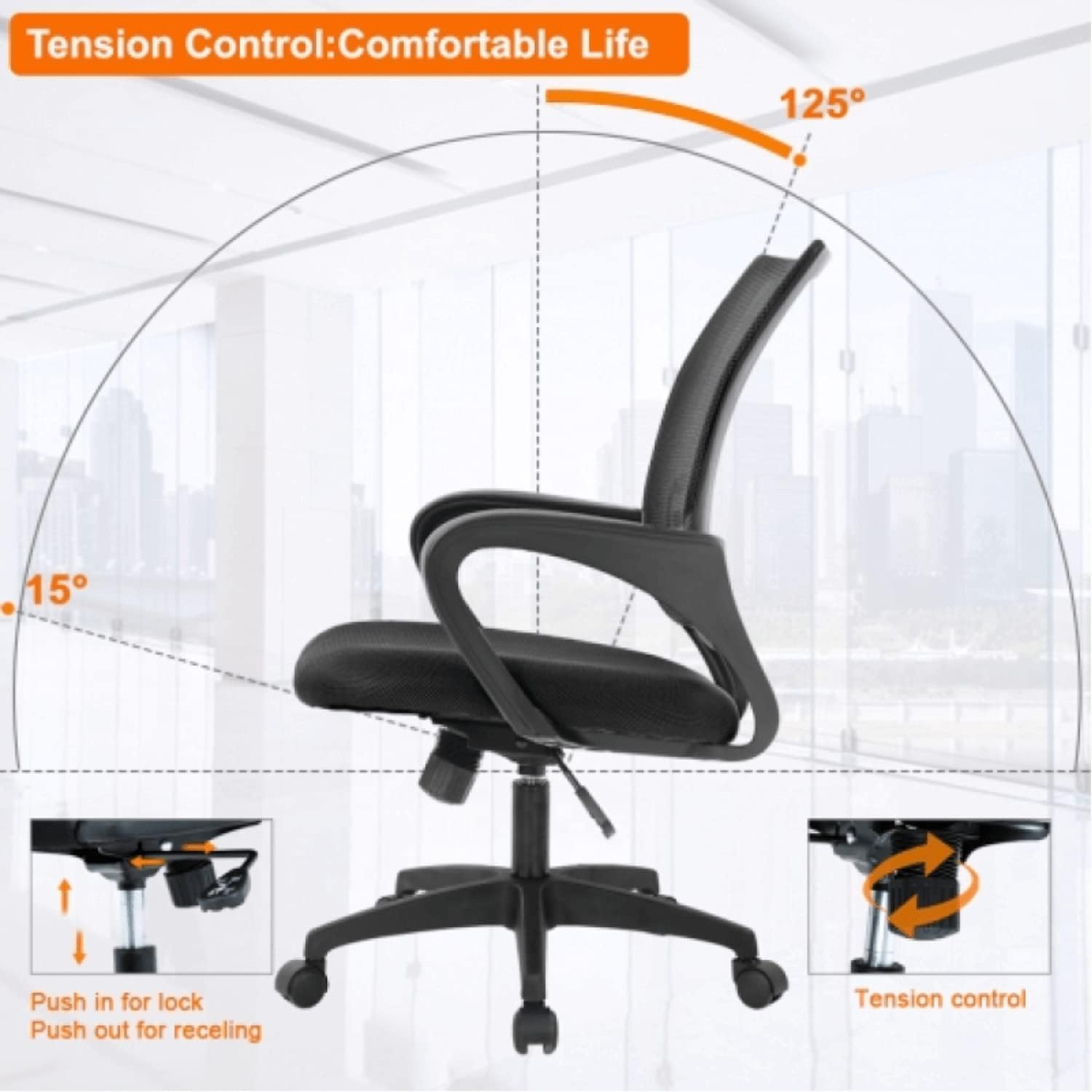 Silla de oficina en casa, silla de escritorio ergonómica, silla de computadora de malla con soporte lumbar y reposabrazos, silla de trabajo