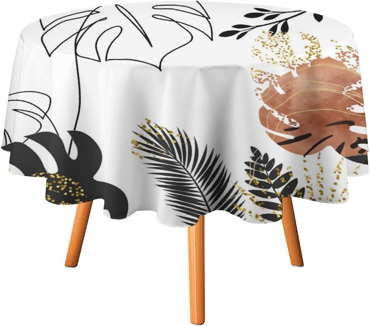 Manteles redondos de hojas de mediados de siglo, abstracto, moderno, minimalista, geométrico, floral, hoja de palmera, para el hogar, cocina,