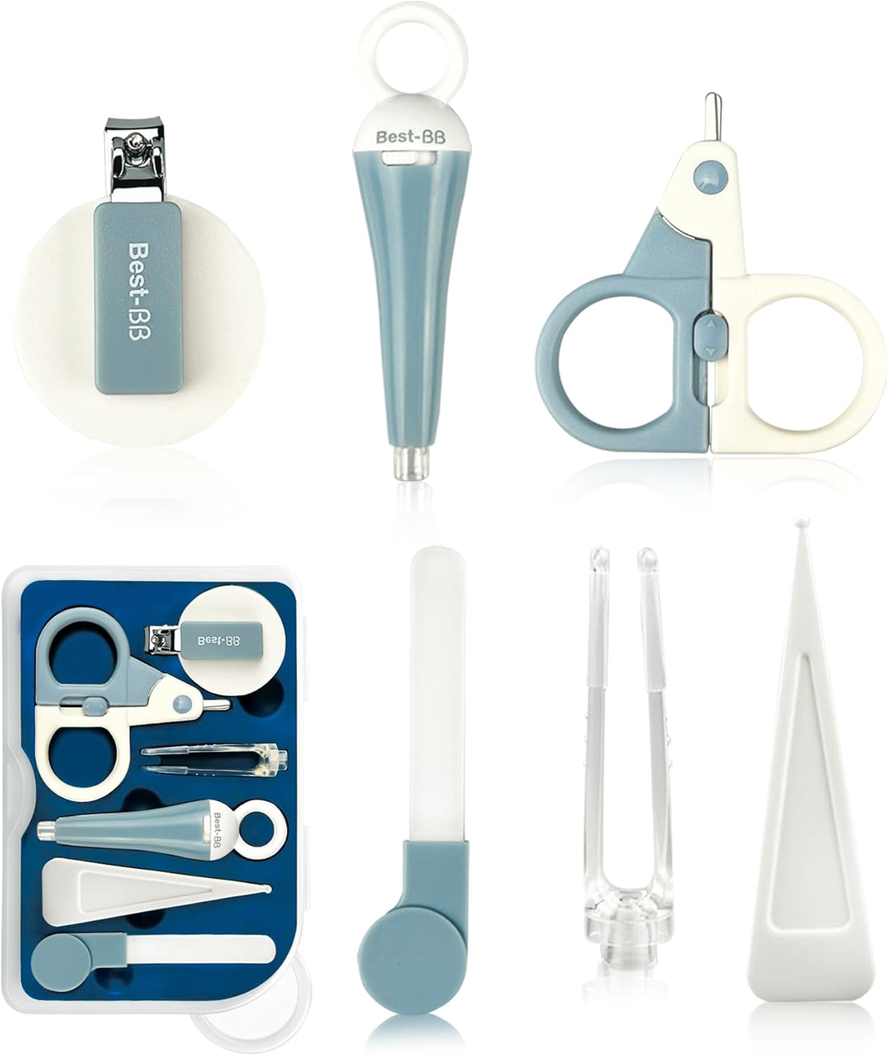 Sunnaltree Kit de recortadora de uñas, cortaúñas para bebés 6 en 1, kit de primeros auxilios para recién nacidos, juego de aseo para bebés (azul)