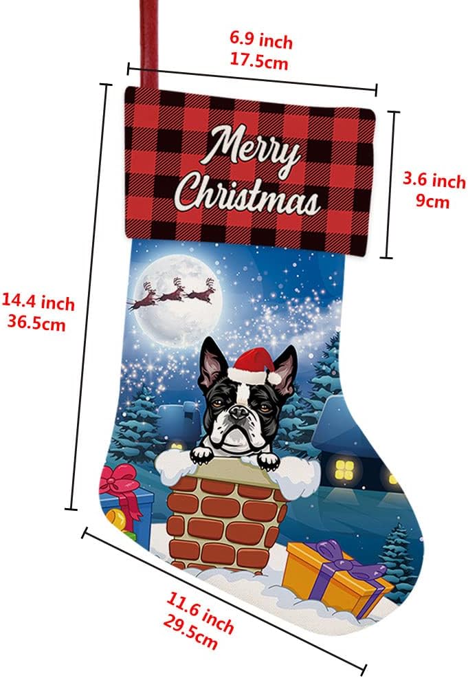MALIHONG Paquete de 1 calcetín personalizado de Navidad con diseño de búfalo rojo a cuadros con encantador perro, gran danés, copo de nieve,