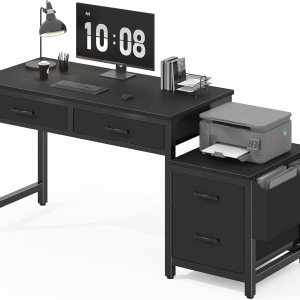 Lufeiya Escritorio de oficina en casa con cajones de archivos, escritorios para computadora de 57 pulgadas con archivador de tela, soporte de Lufeiya Escritorio de oficina en casa con cajones de archivos, escritorios para computadora de 57 pulgadas con archivador de tela, soporte de