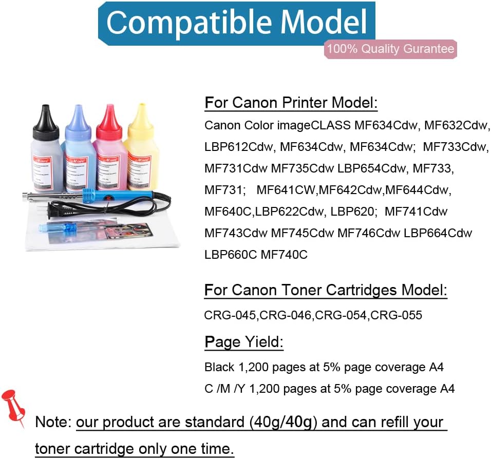 Kit de recarga de tóner compatible para impresora Canon CRG-045 CRG-046 CRG-054 054H CRG-055 055H serie color paquete de 4 (con herramientas)