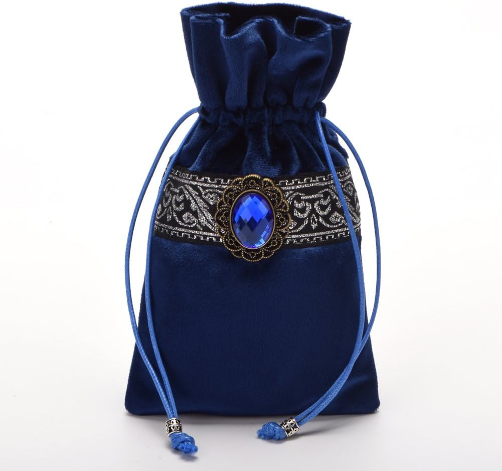 BLESSUME Mantel cuadrado de terciopelo con tarot y bolsa azul oscuro