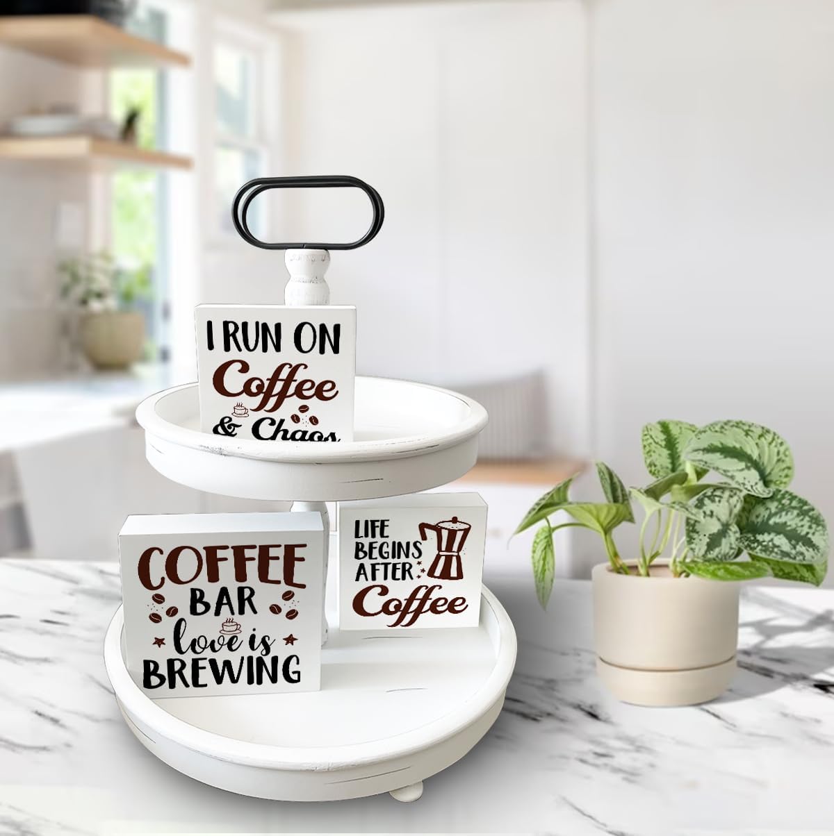 Letreros de caja de madera de café, 3 piezas con tema de café, bandeja escalonada, letreros de madera, decoración de bloque de madera, centro de