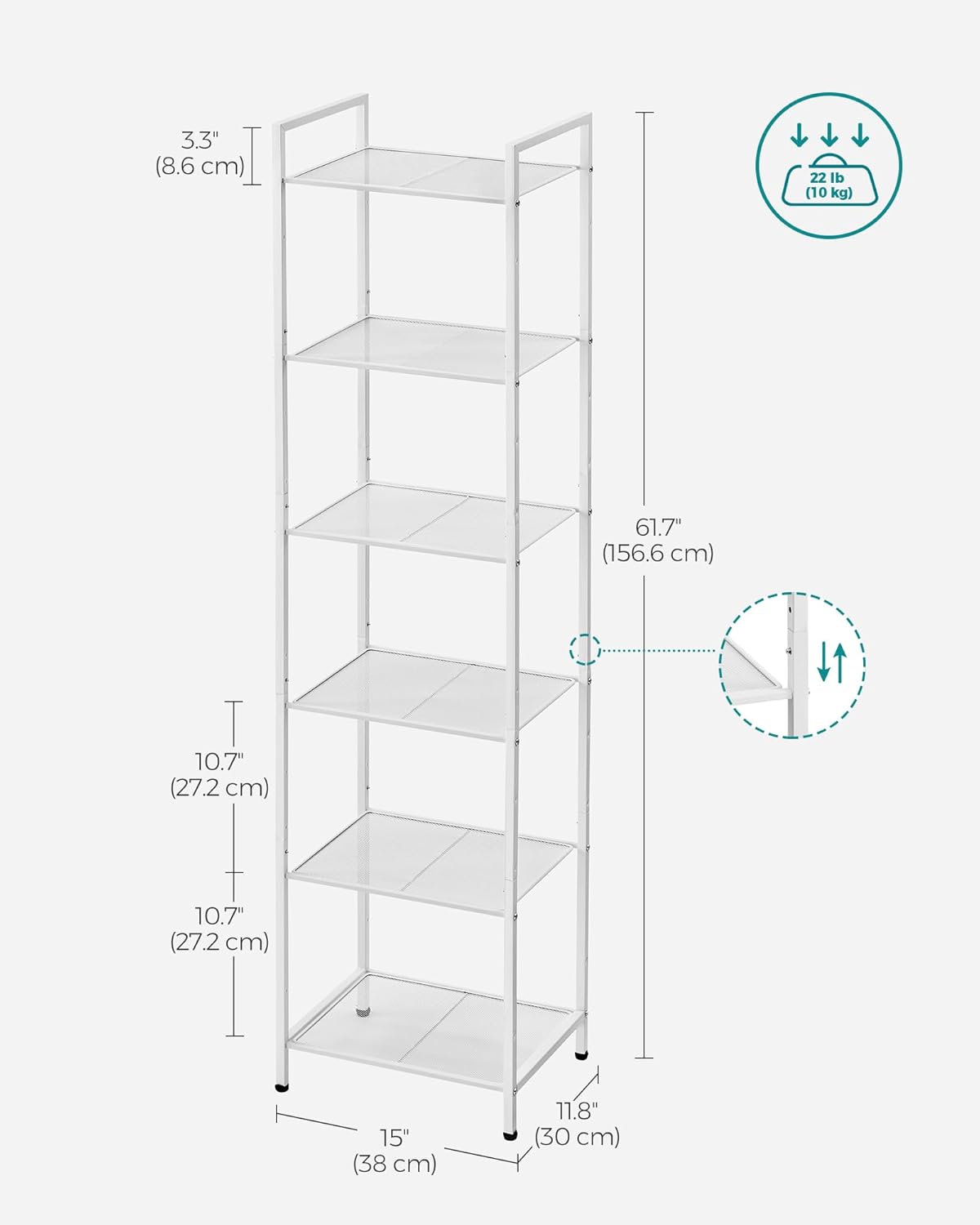SONGMICS Estante de almacenamiento de 6 niveles, estante de baño, soporte extensible para plantas con estante ajustable, para baño, sala de estar,