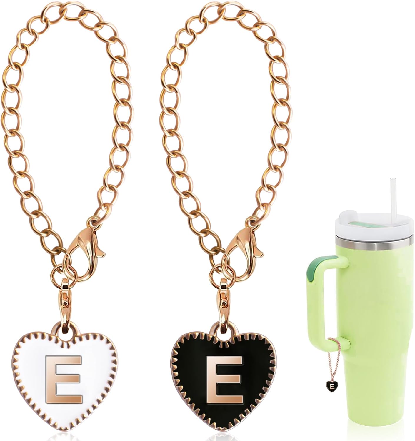 2PCS Letter Charms Accessories for Stanley Cup with Handle, Heart-shaped Personalized Name ID Letter Charm for Stanley Tumbler